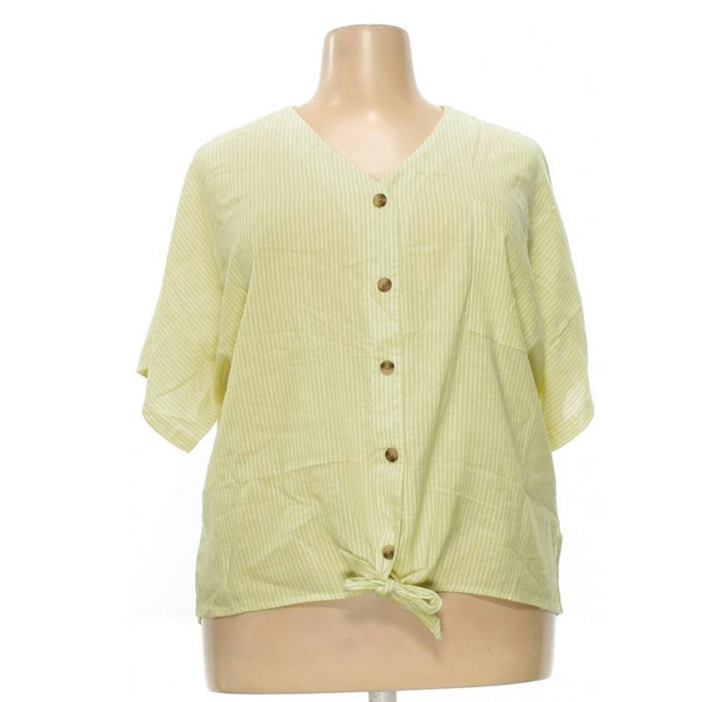 Yellow and white striped button down top